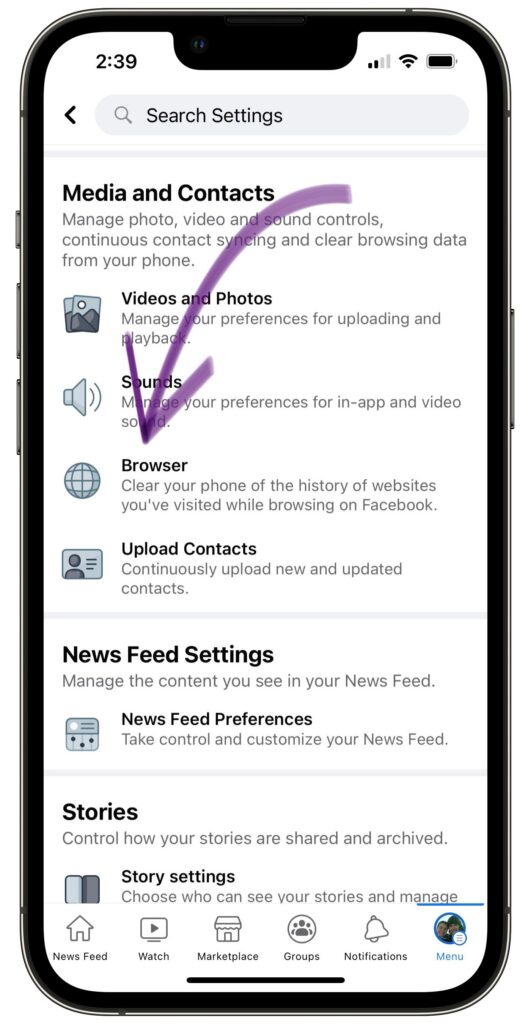 Tap Browser in Facebook